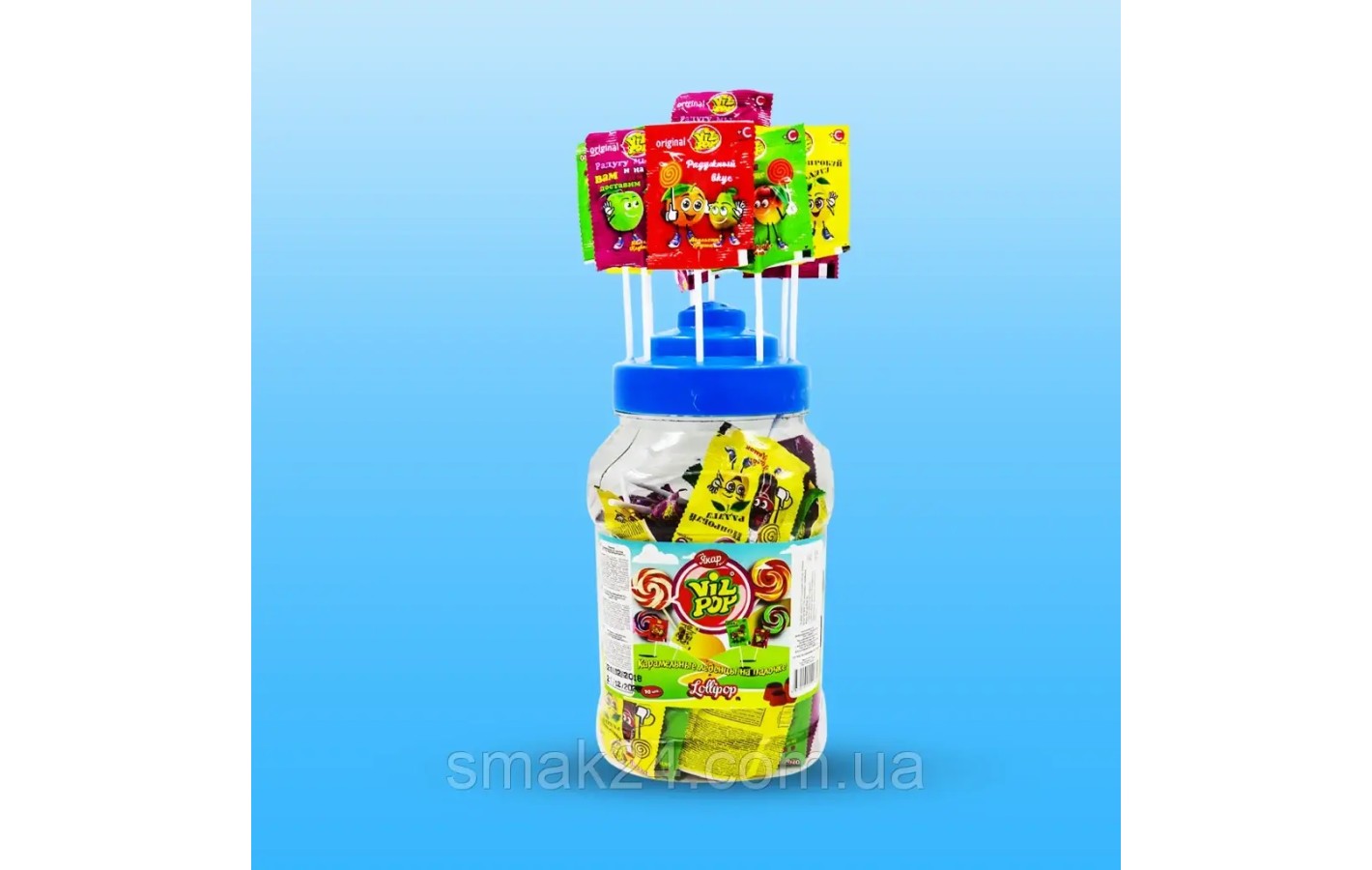 Леденцы радужные на палочке Якар Vil Pop Lollipop (70шт х 16г) 1120г