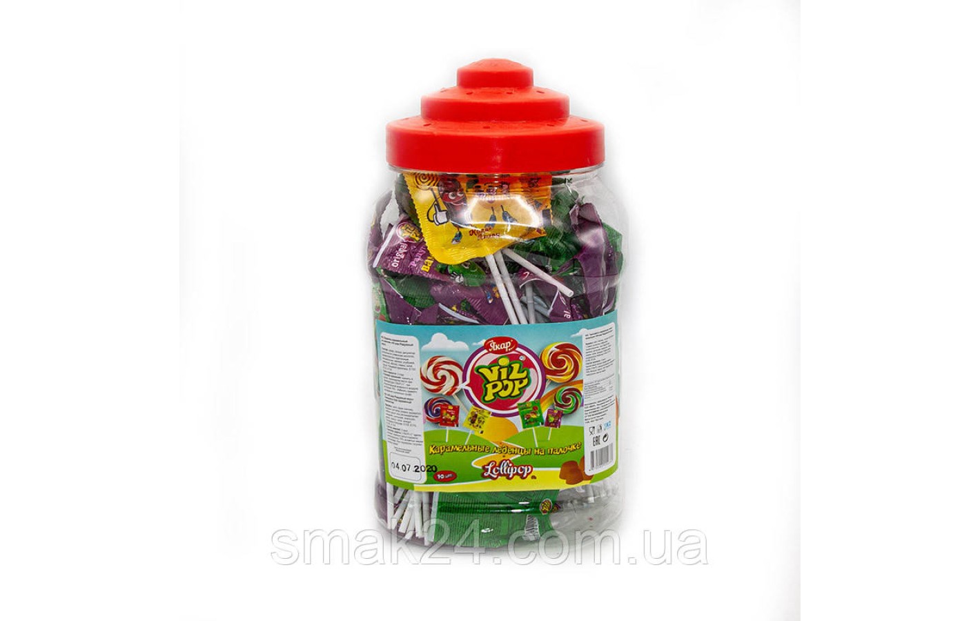 Леденцы радужные на палочке Якар Vil Pop Lollipop (70шт х 16г) 1120г