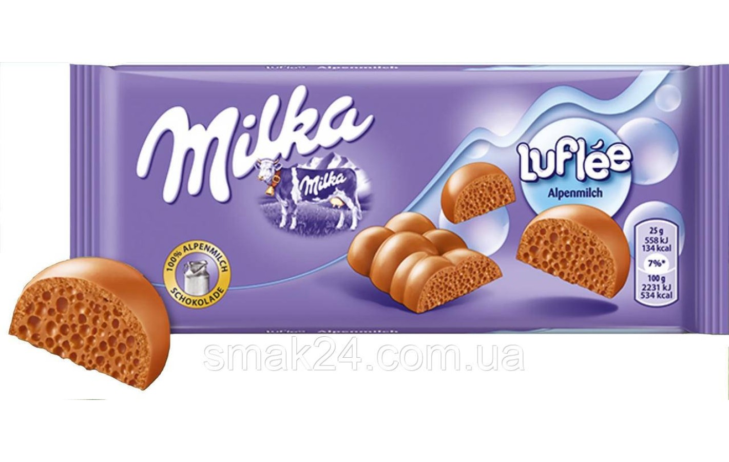 Шоколад молочный пористый Milka luflee  Швейцария 100г