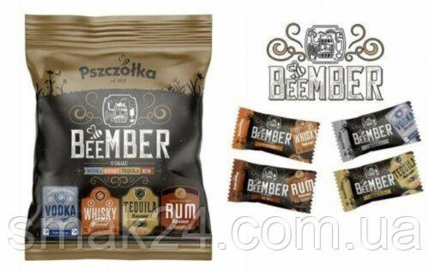 Шоколадні цукерки з лікером 4 смаки BeeMBER (ром, текіла, горілка, віскі) 1кг Польща