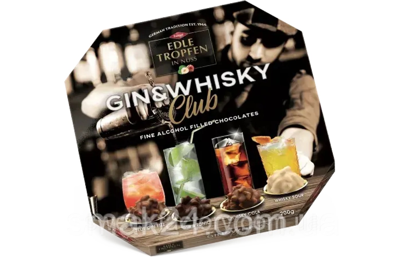 Шоколадно-ореховые конфеты с алкогольной начинкой Trumpf Edle Tropfen Gin & Wisky 200г Германия