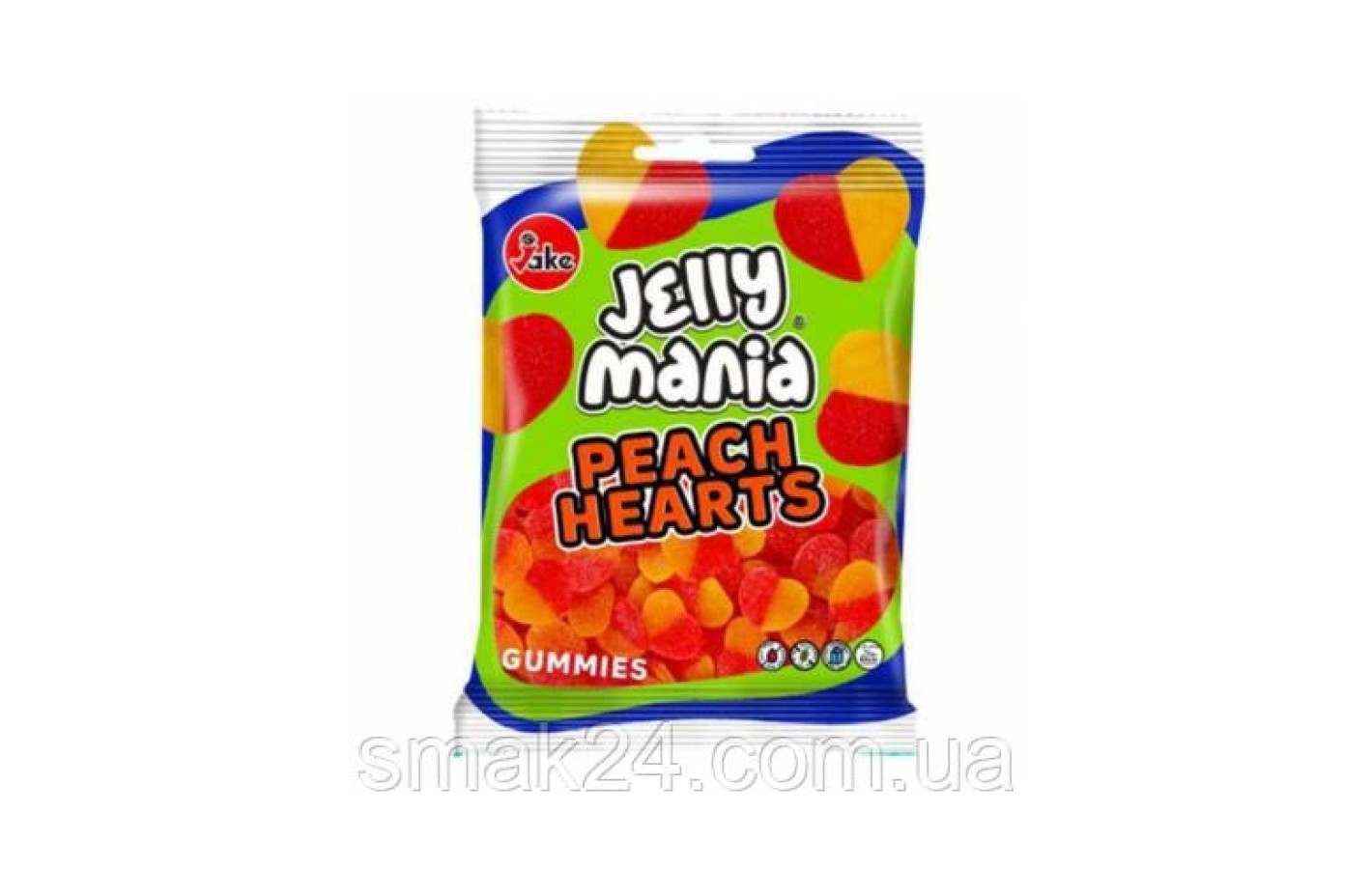 Желейные конфеты БЕЗ ГЛЮТЕНА И ЛАКТОЗЫ Персиковое сердце Jelly Mania Peachhearts Jake 100г Испания