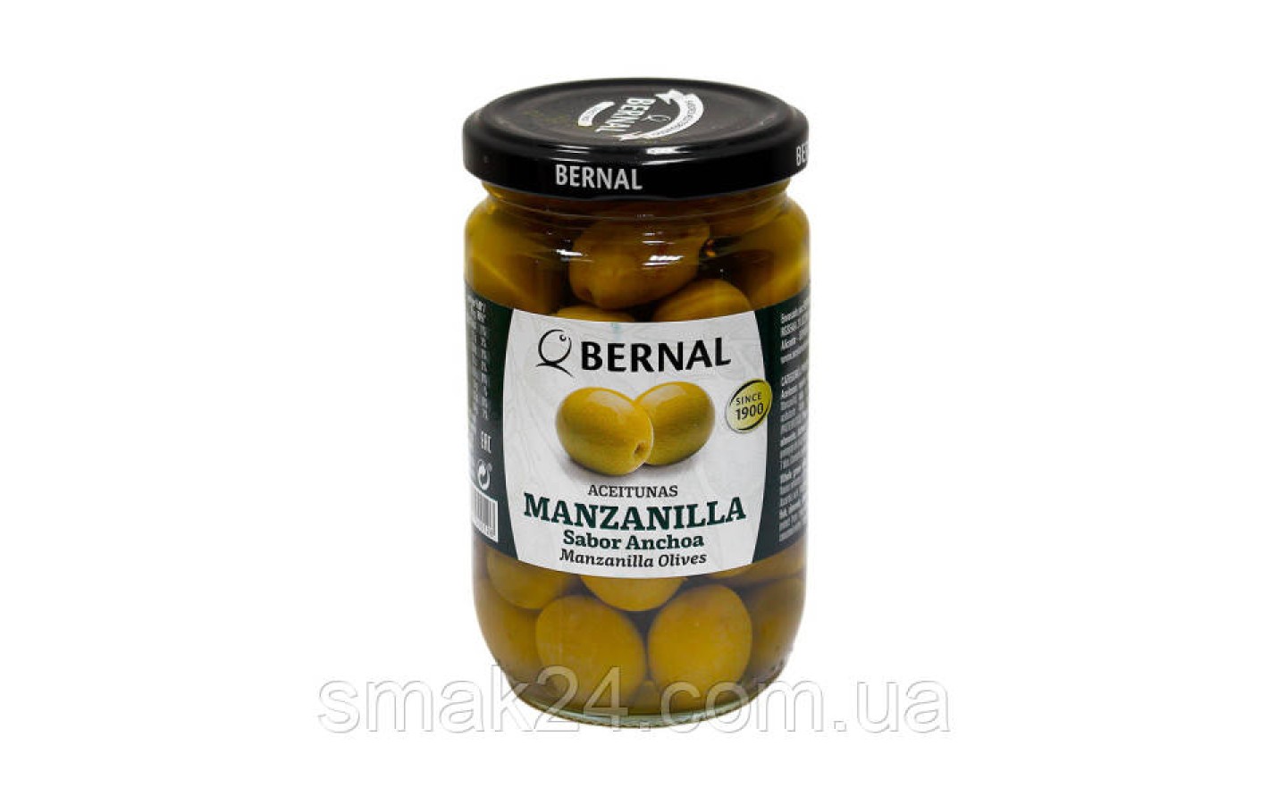 Оливки зеленые с косточкой со вкусом анчоуса БЕЗ ГЛЮТЕНА Bernal Manzanilla Olives 300г Испания