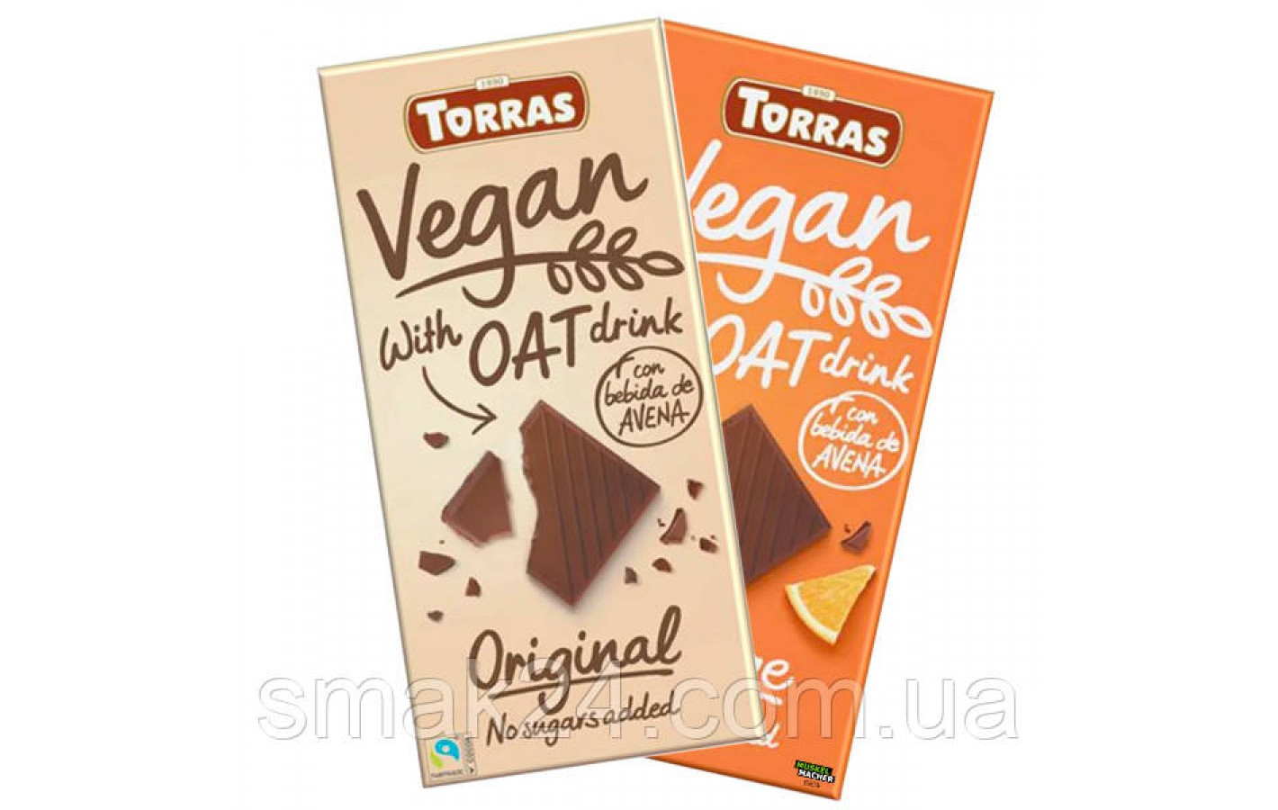 Шоколад чорний з екстрактом вівса БЕЗ ГЛЮТЕНУ БЕЗ ЦУКРУ Torras Vegan Original 100г Іспанія
