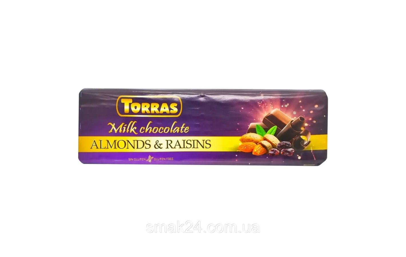Шоколад молочний із мигдалем і родзинками БЕЗ ГЛЮТЕНА Torras Almonds&Raisins 300 г Іспанія