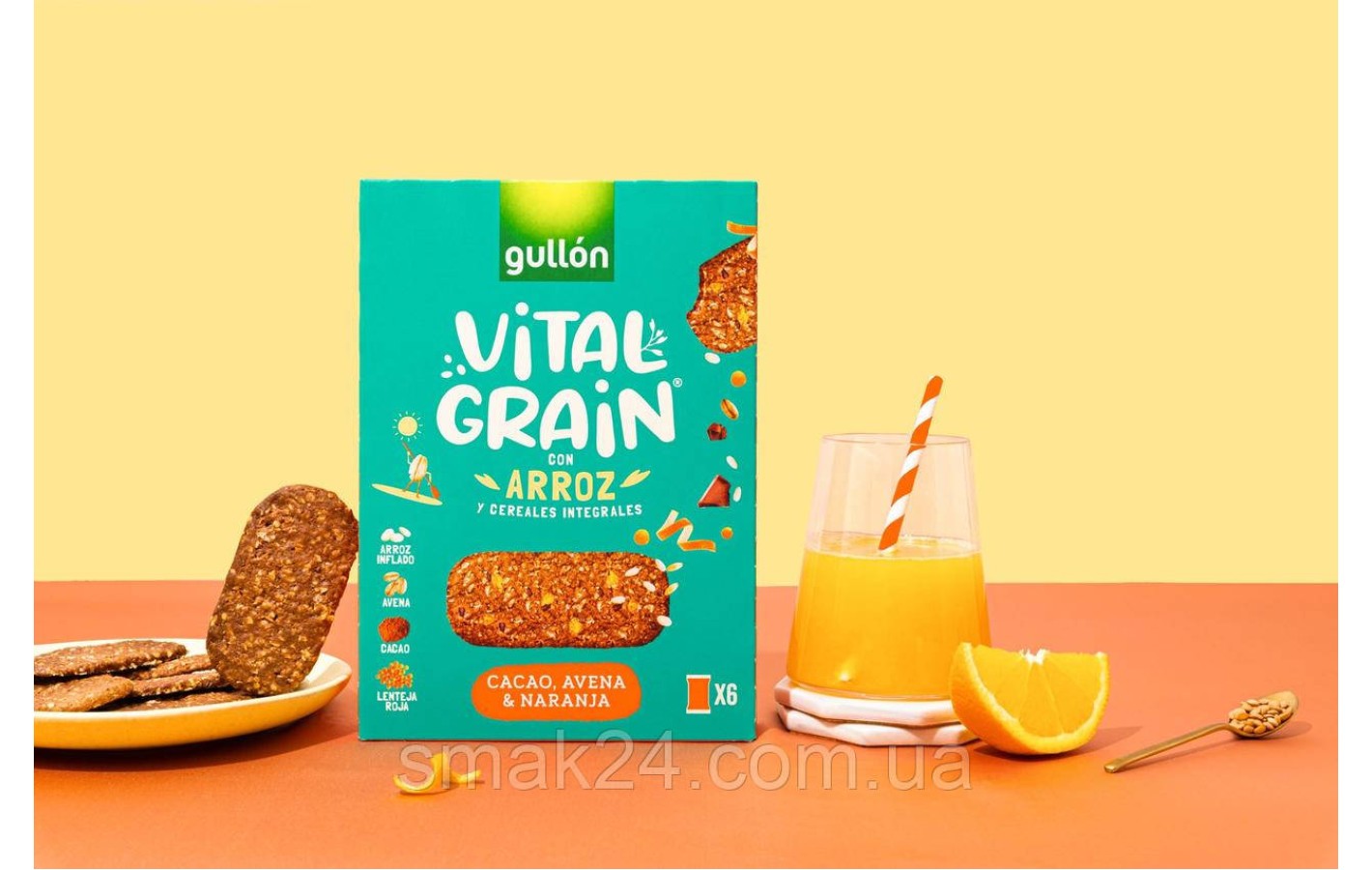 Печиво злакове з какао та апельсином Gullon Vital Grain Cacao, Avena&Naranja (6х41.2г) 247.2г Іспанія