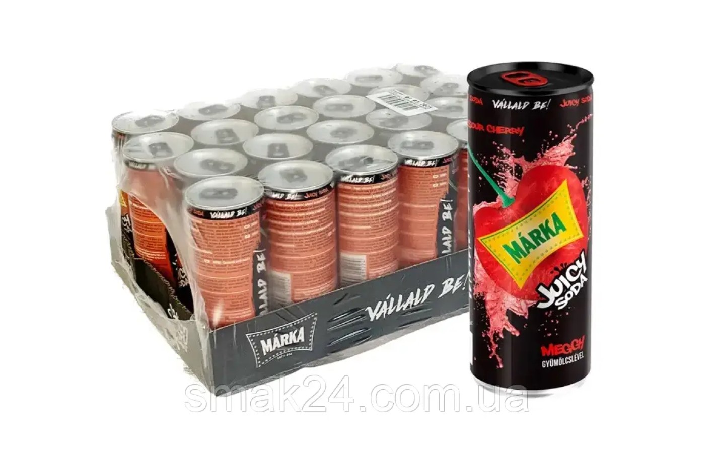 Напиток сильногазированный с соком и со вкусом Вишни MARKA JUICY SODA 250мл ж/б Венгрия