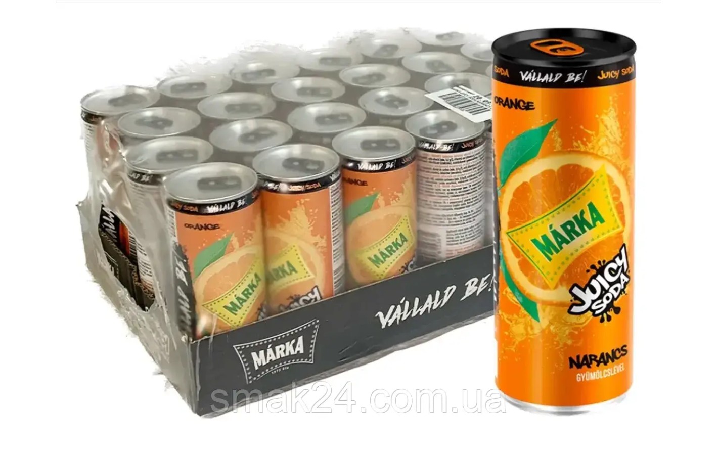 Напиток сильногазированный с соком и со вкусом Апельсина MARKA JUICY SODA 250мл ж/б Венгрия