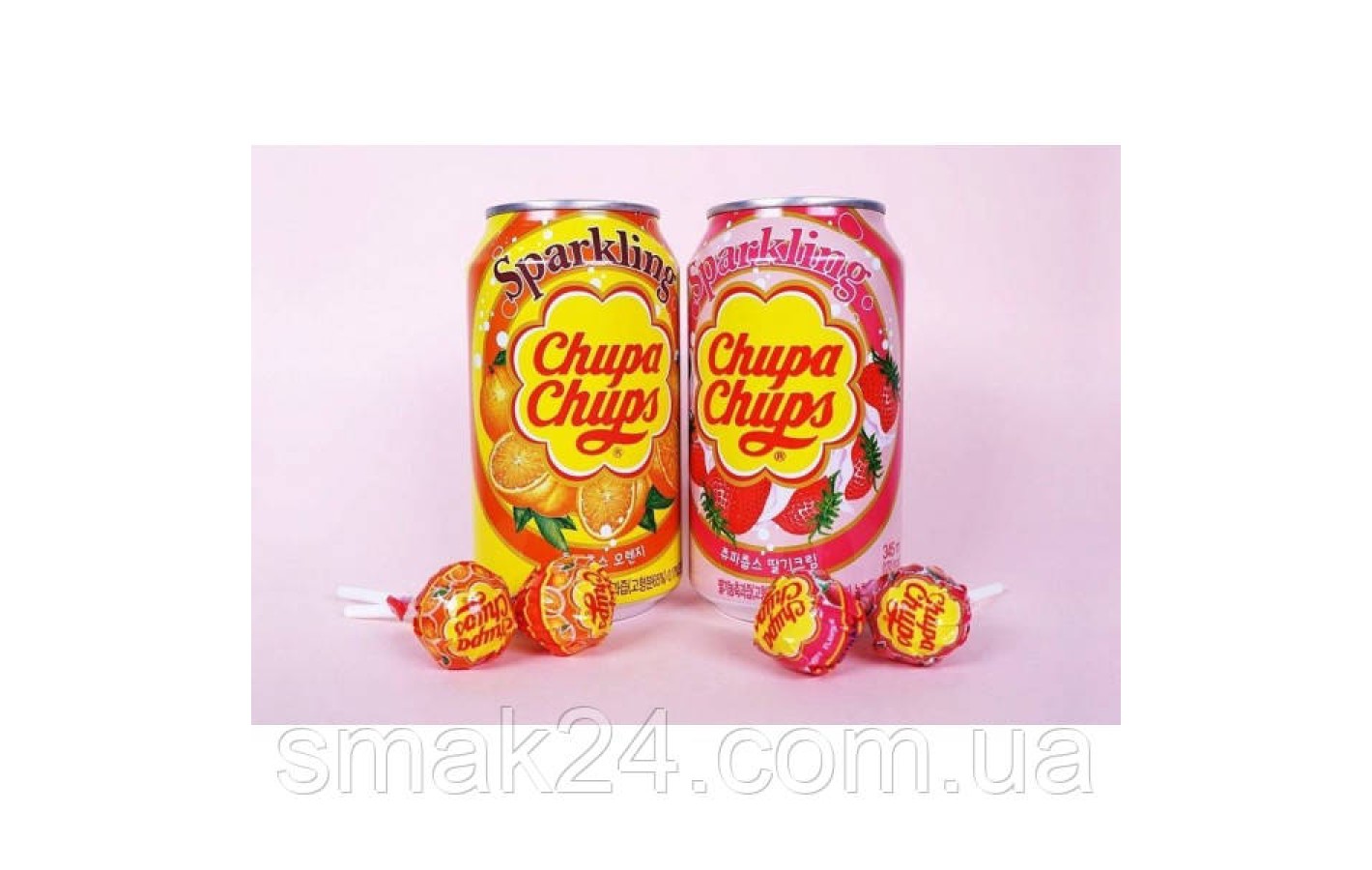 Напиток газированный со вкусом клубники со сливками Chupa Chups Strawberry&Cream 345мл ж/б Корея
