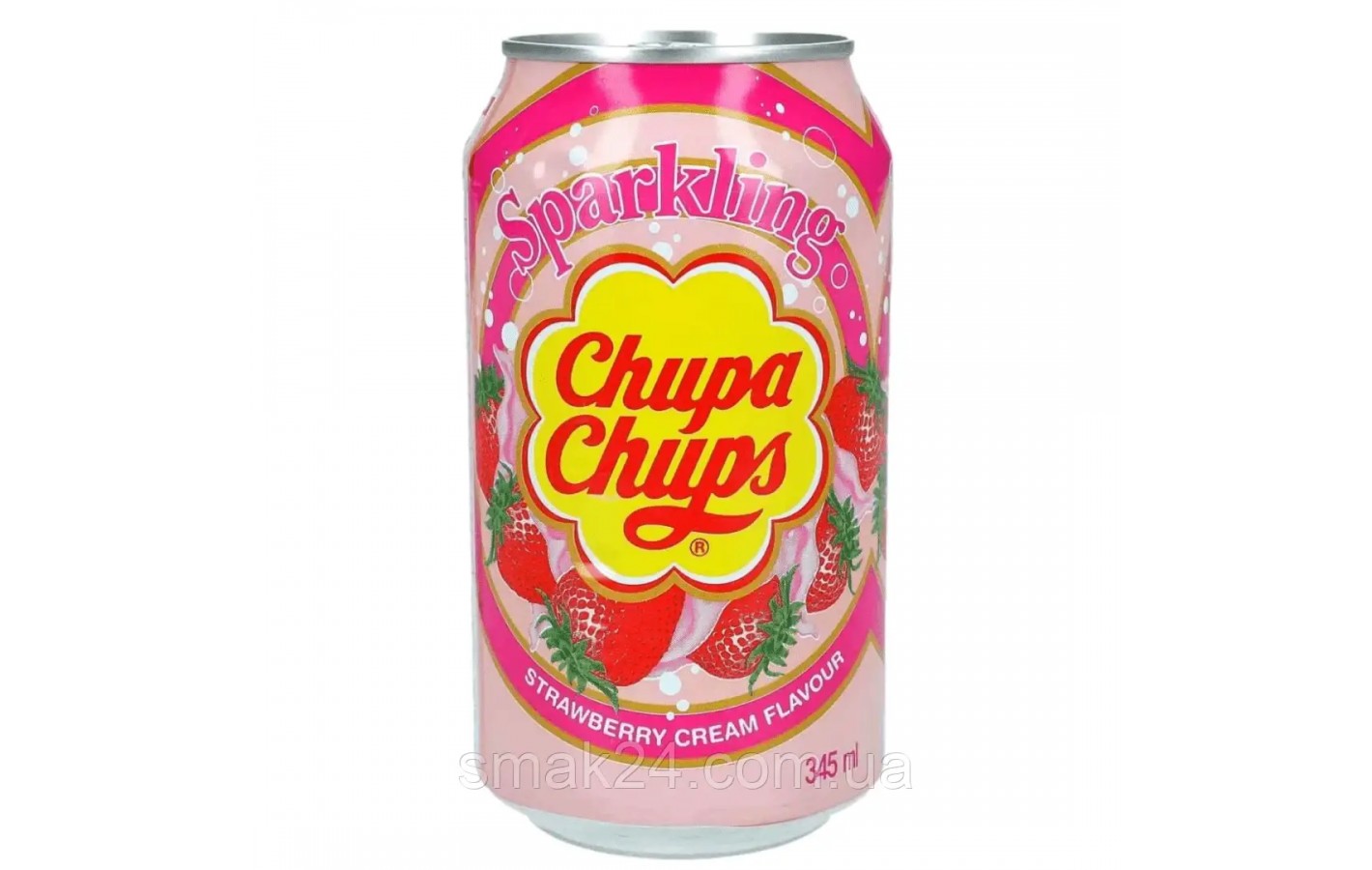 Напиток газированный со вкусом клубники со сливками Chupa Chups Strawberry&Cream 345мл ж/б Корея