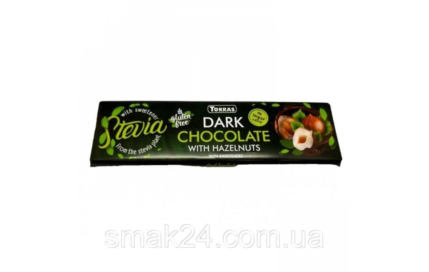 Шоколад чорний із фундуком і стевією БЕЗ ГЛЮТЕНА БЕЗ САХАРА Torras Dark Huzelnuts Stevia 300 г Іспанія