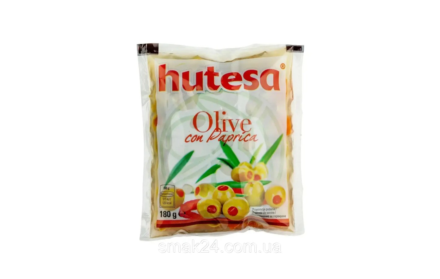 Іспанські зелені оливки з паприкою Hutesa Olive con Papriba 180г/80г Іспанія