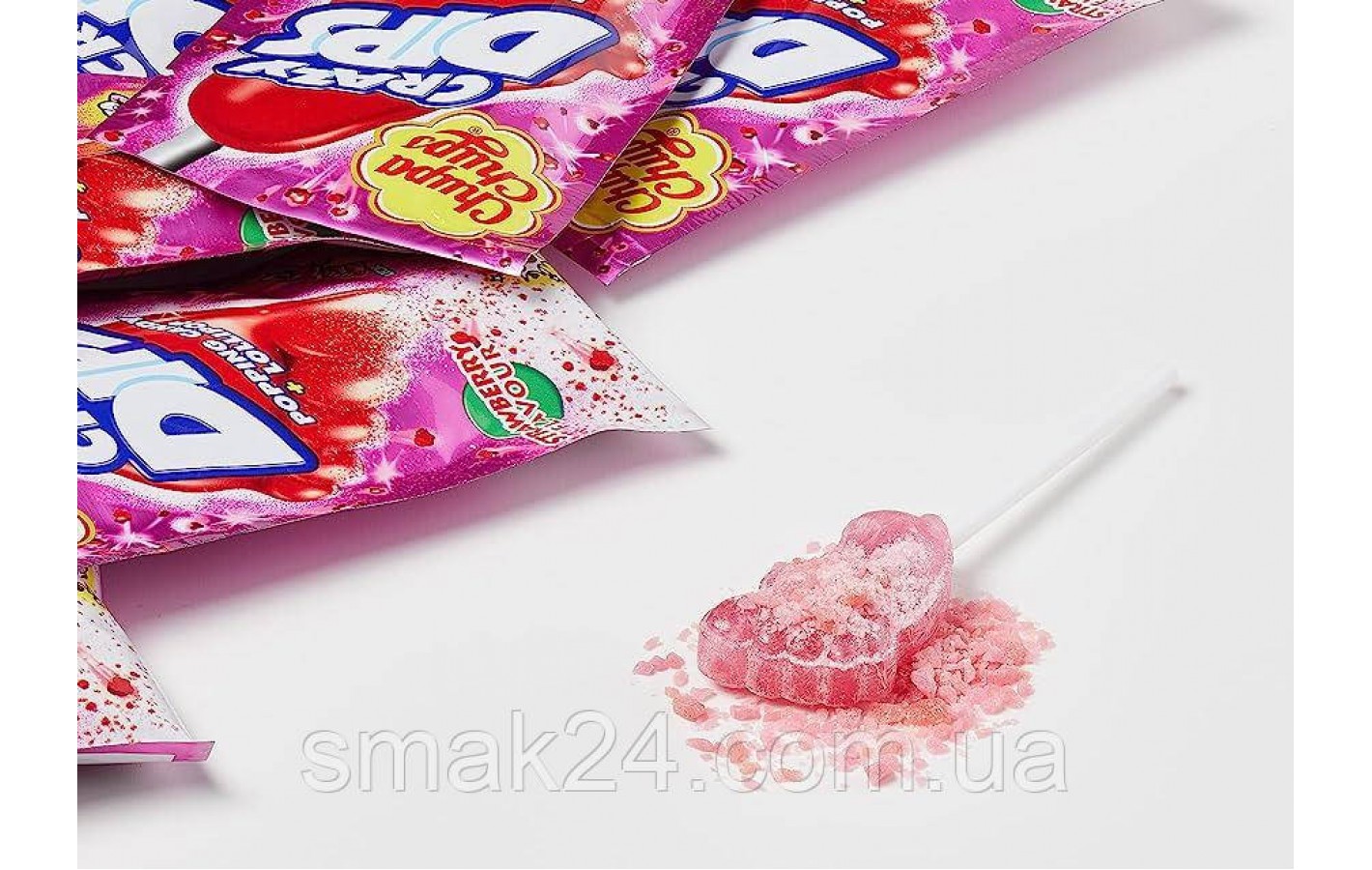 Льодяник на паличці Чупа Чупс полуничний смак Chupa Chups Crazy Dips Strawberry 1 шт (14 г) Іспанія