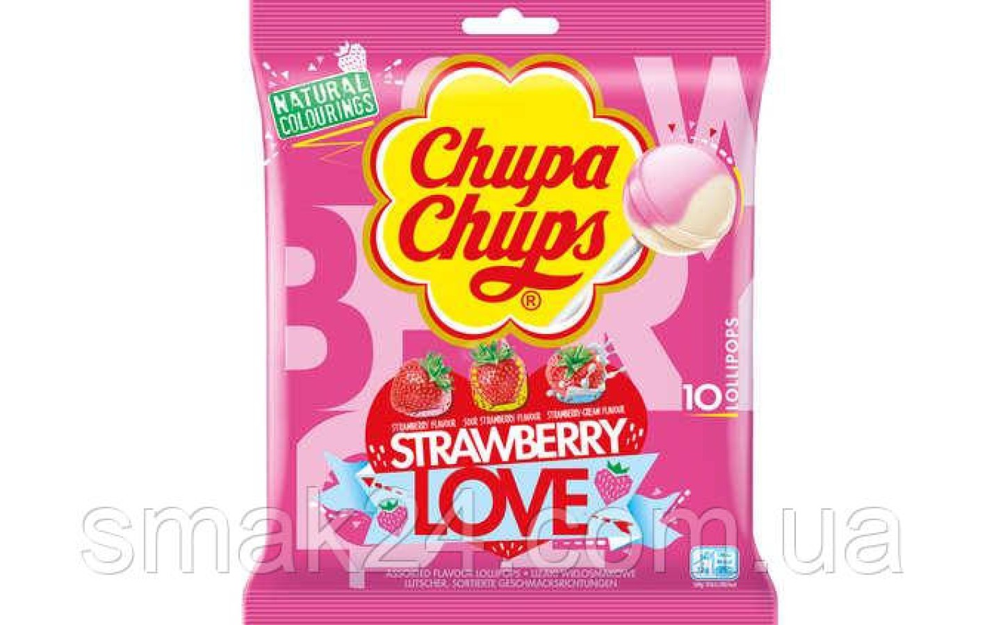 Конфеты на палочке три вкуса клубники Chupa Chups Strawberry 120г Испания