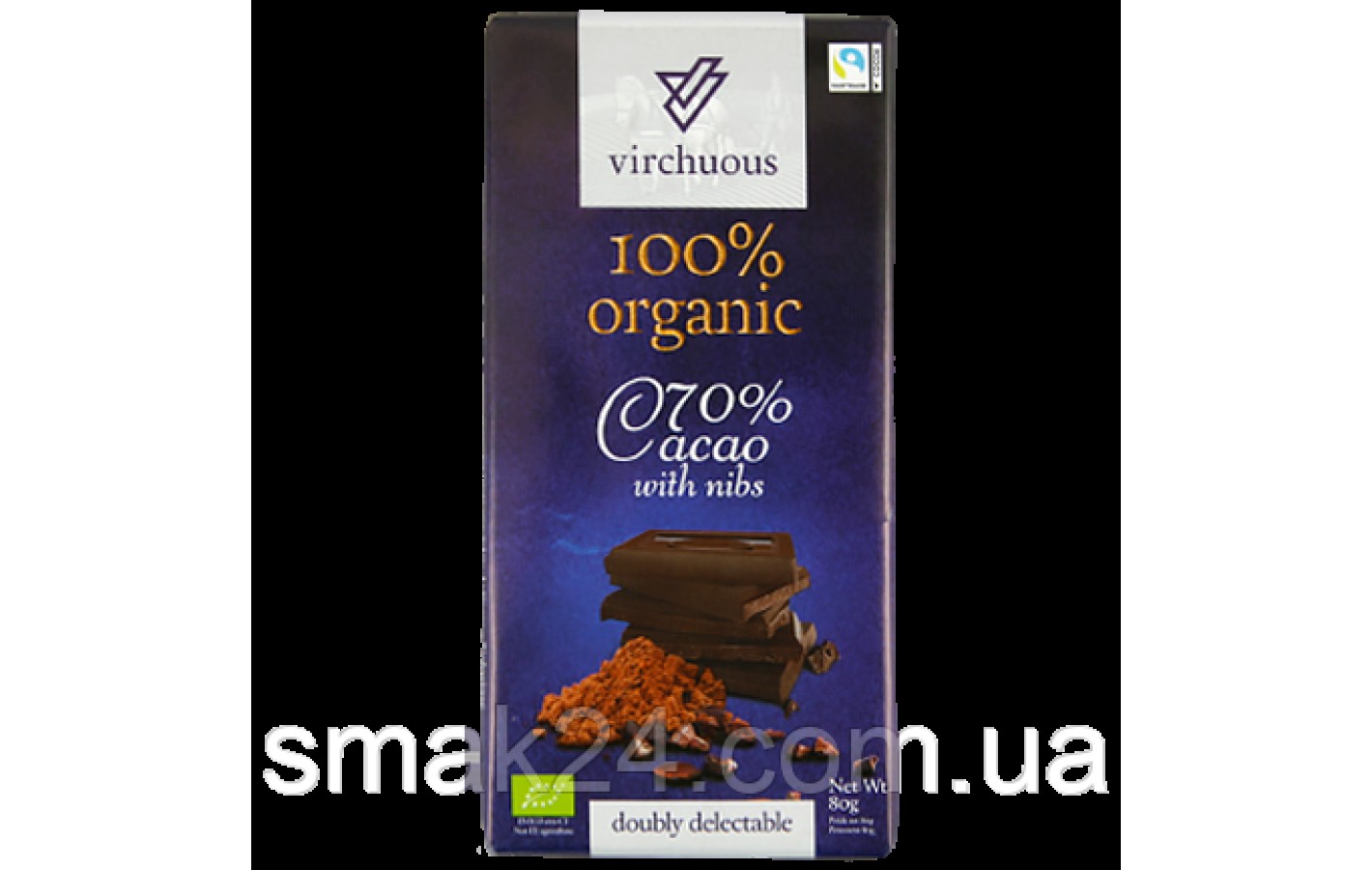 Шоколад черный 70% какао  Organic 100% Virchuous Dark Coffee 80г Испания