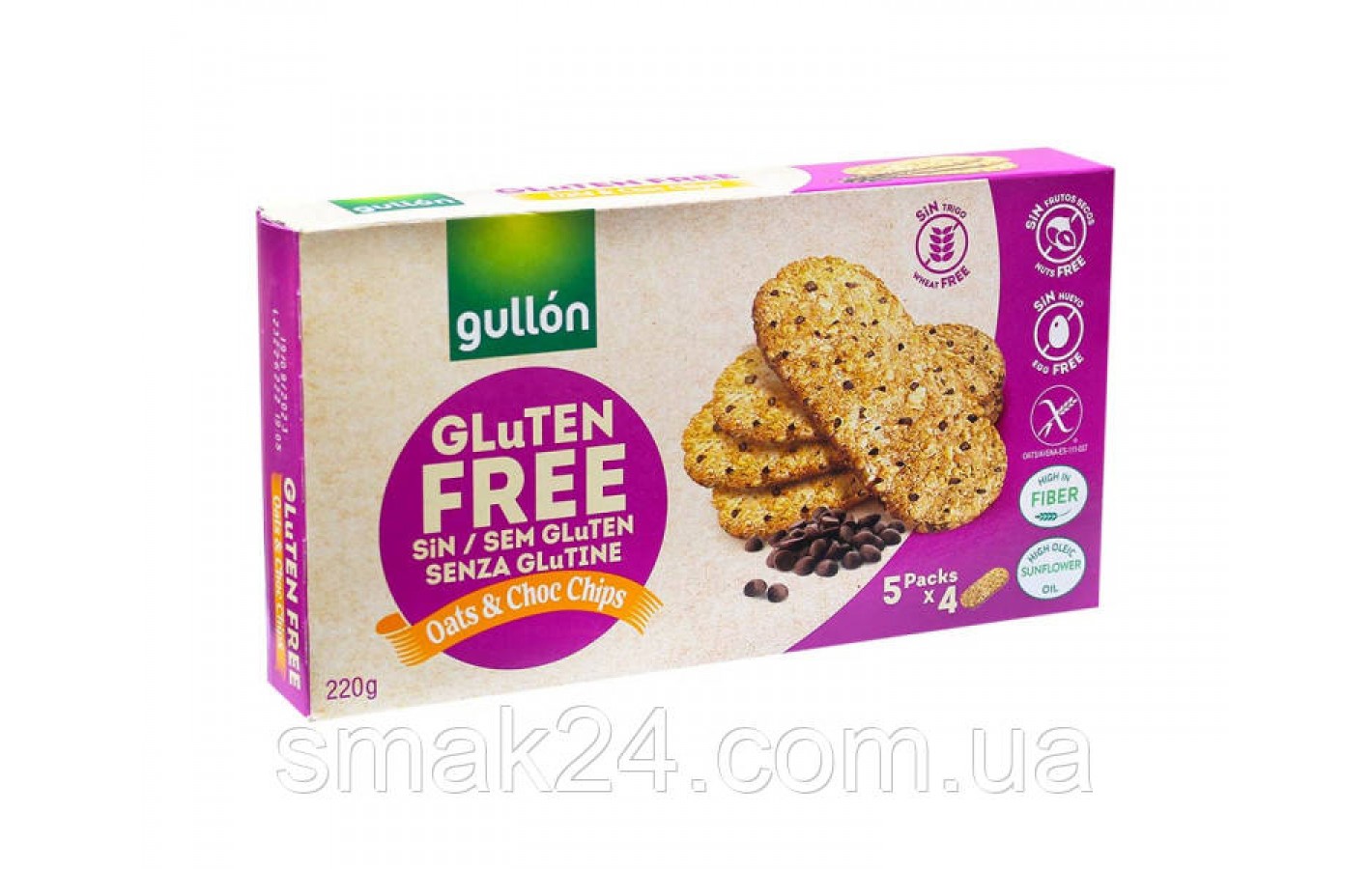 Печенье овсяное с шоколадной крошкой БЕЗ ГЛЮТЕНА Gullon Gluten Free Oats&Choc Chips 220гр (5х44г) Испания