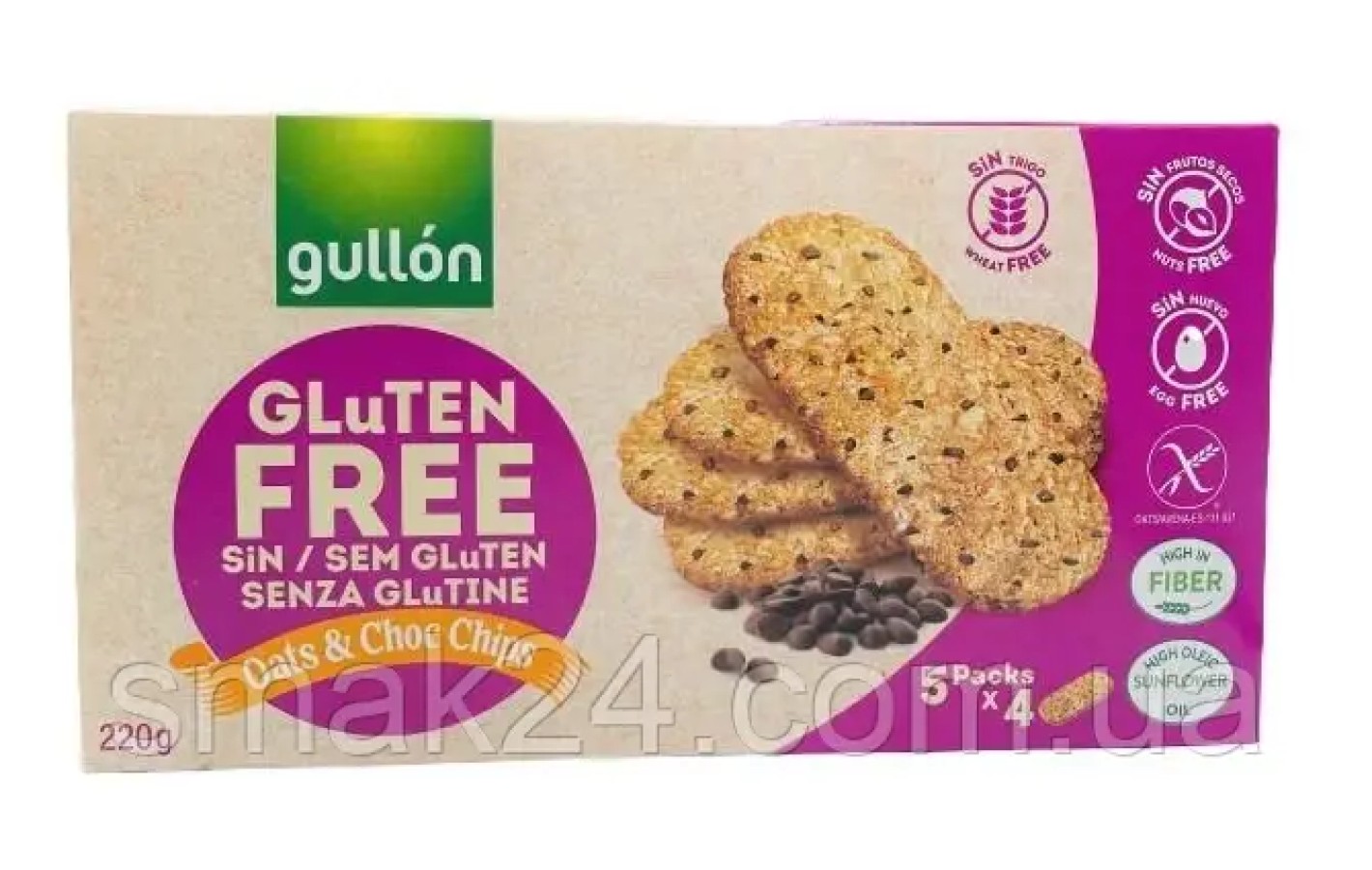 Печенье овсяное с шоколадной крошкой БЕЗ ГЛЮТЕНА Gullon Gluten Free Oats&Choc Chips 220гр (5х44г) Испания