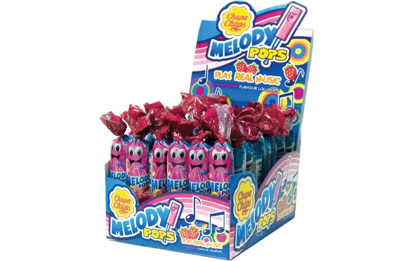 Конфеты леденец на палочке со свистком Chupa Chups Melody Pops 1шт(15г) Испания