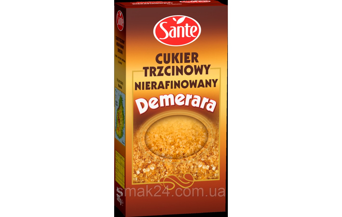 Цукор тростинний коричневий дрібний Sante Fine Demerara Cukier Trzcinowy 500 г Польща