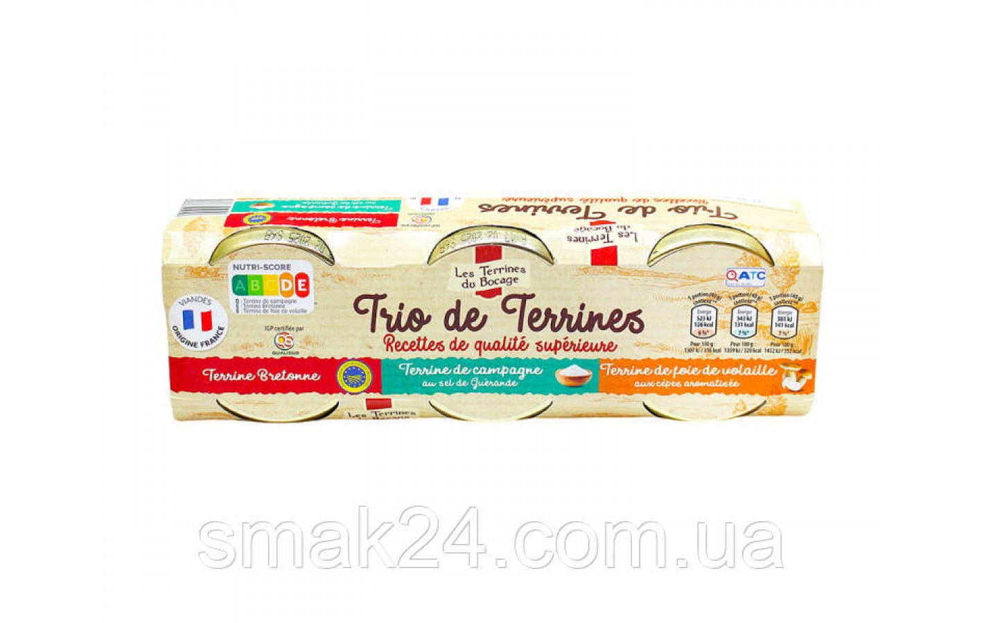 Паштет мясной 3 вида Les Terrines Du Bocage (3х180г) 540г Франция