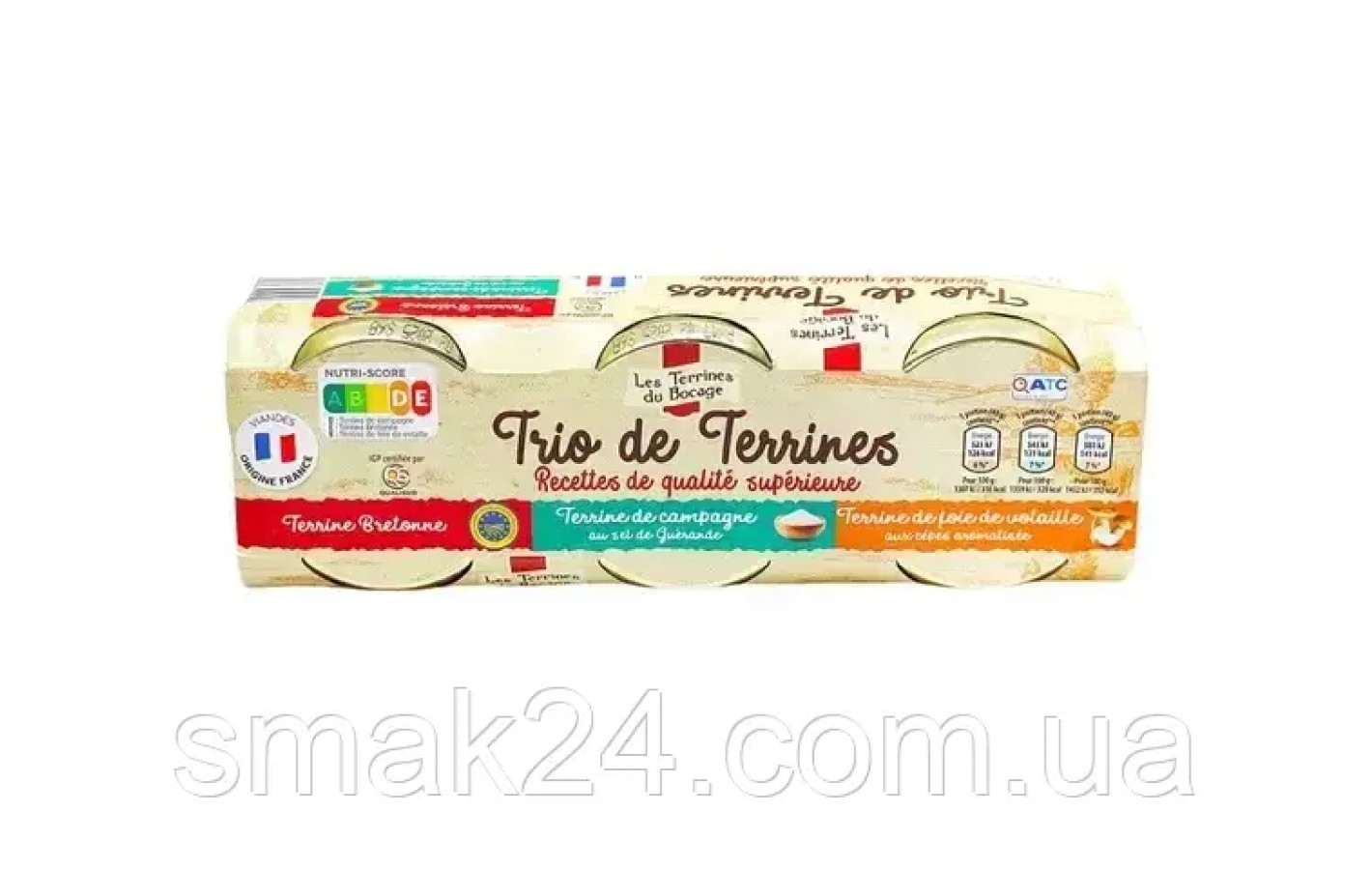 Паштет мясной 3 вида Les Terrines Du Bocage (3х180г) 540г Франция