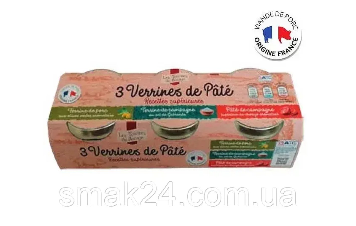 Паштет мясной 3 вида Les Terrines Du Bocage (3х180г) 540г Франция
