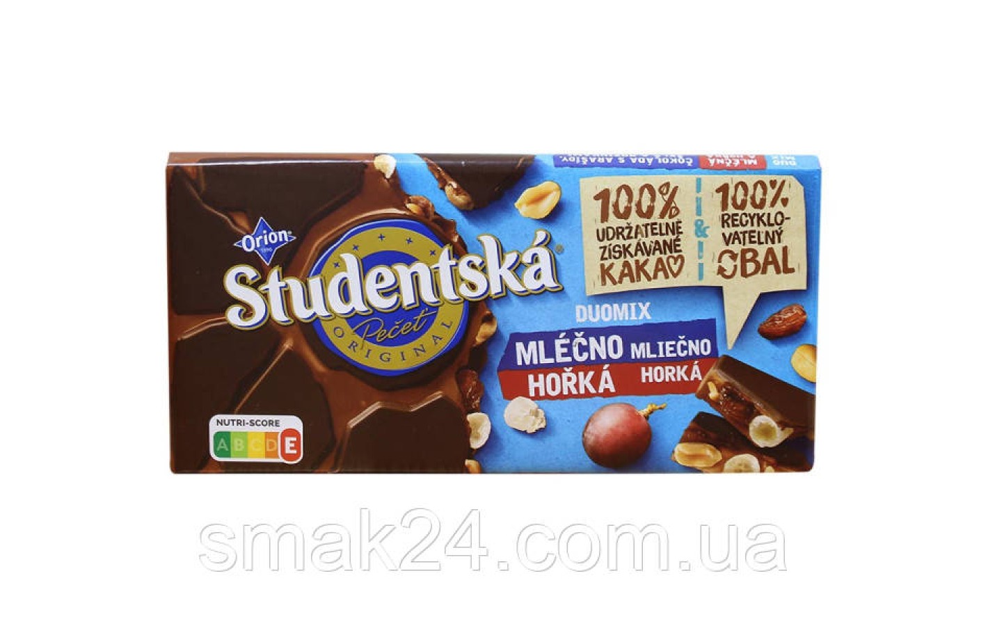 Шоколад чорно-молочний Studentska DUOMIX з арахісом і родзинками Чехія 170г