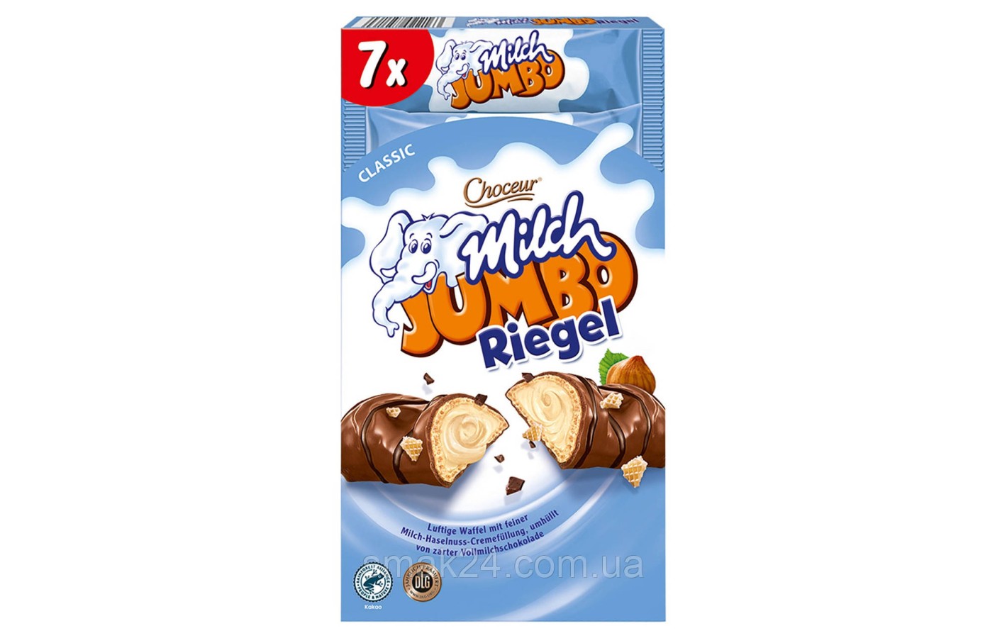 Шоколадно-вафельний батончик із вершково-горіховою начинкою Milch JUMBO Rigel Choceur 150 г Німеччина