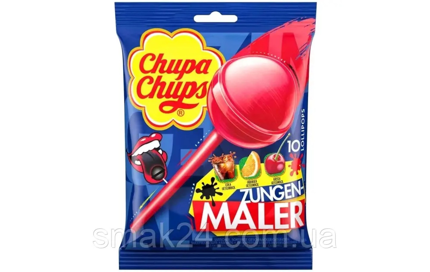 Конфеты на палочке три вкуса Цветной язык Chupa Chups Zungen-Maler 10шт/120г Испания