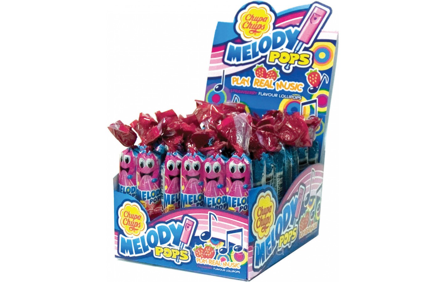 Конфеты леденец на палочке со свистком Chupa Chups Melody Pops 1шт(15г) Испания