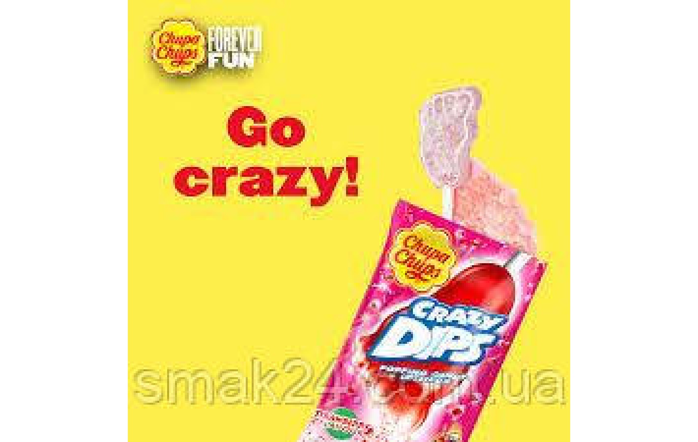 Льодяник на паличці Чупа Чупс полуничний смак Chupa Chups Crazy Dips Strawberry 1 шт (14 г) Іспанія