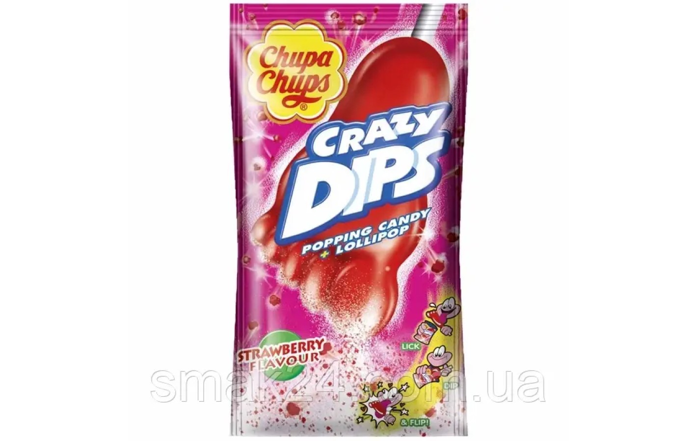 Льодяник на паличці Чупа Чупс полуничний смак Chupa Chups Crazy Dips Strawberry 1 шт (14 г) Іспанія
