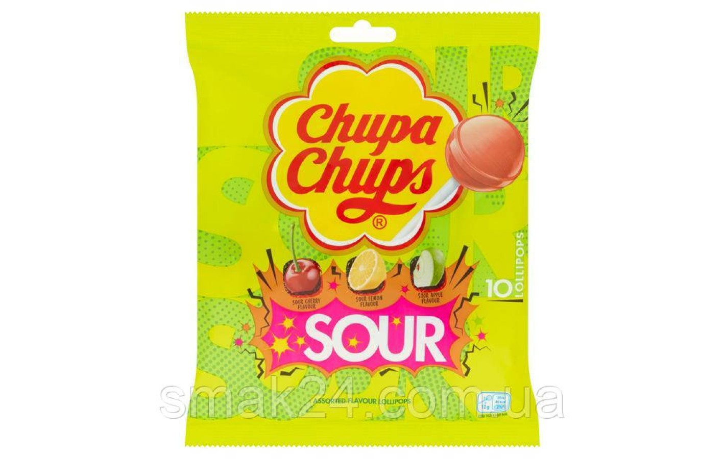Конфеты на палочке c фруктово-кислым вкусом Chupa Chups Sour 10шт/120г Испания