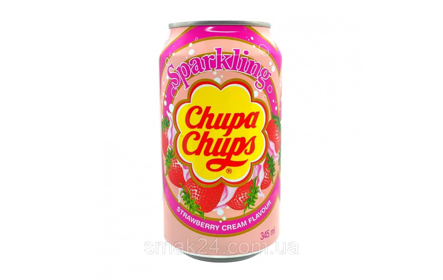 Напиток газированный со вкусом клубники со сливками Chupa Chups Strawberry&Cream 345мл ж/б Корея
