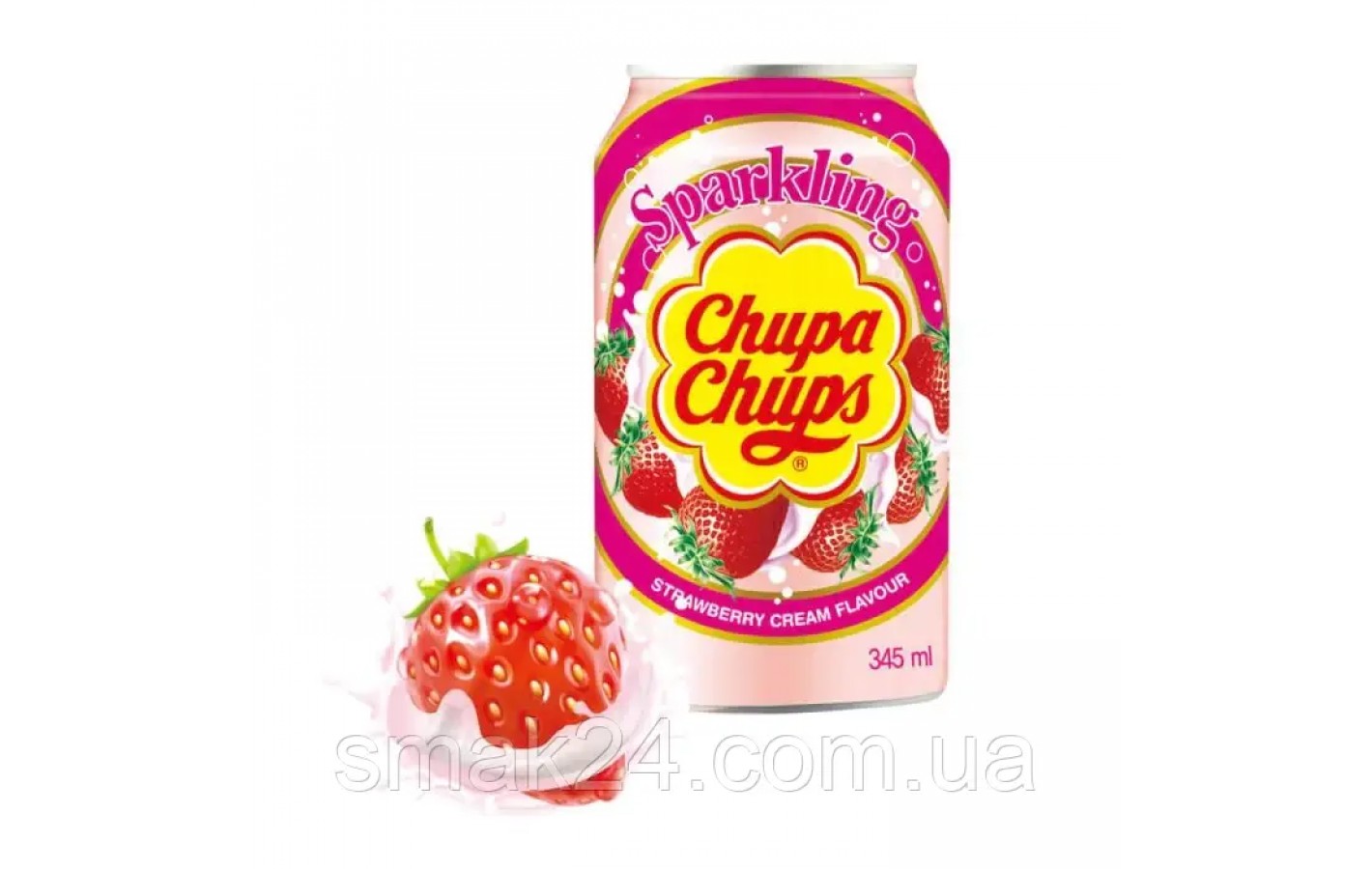 Напиток газированный со вкусом клубники со сливками Chupa Chups Strawberry&Cream 345мл ж/б Корея