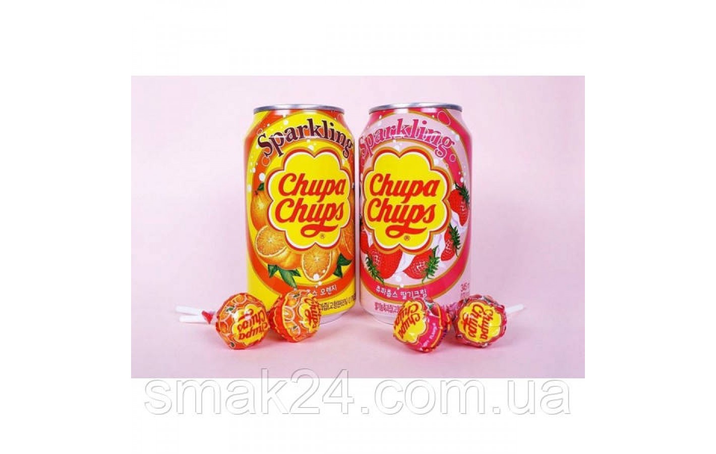 Напиток газированный со вкусом клубники со сливками Chupa Chups Strawberry&Cream 345мл ж/б Корея