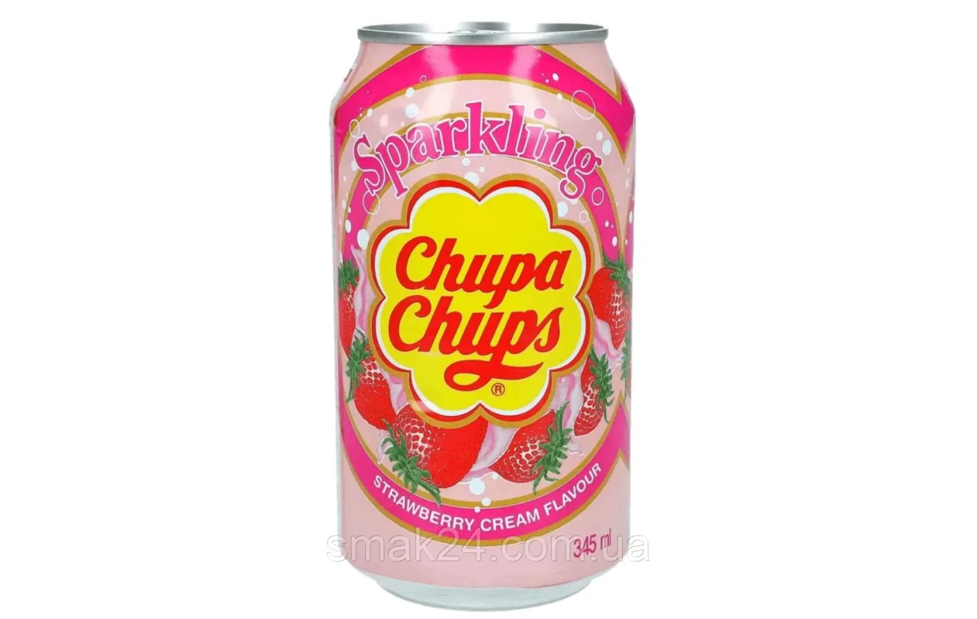 Напиток газированный со вкусом клубники со сливками Chupa Chups Strawberry&Cream 345мл ж/б Корея