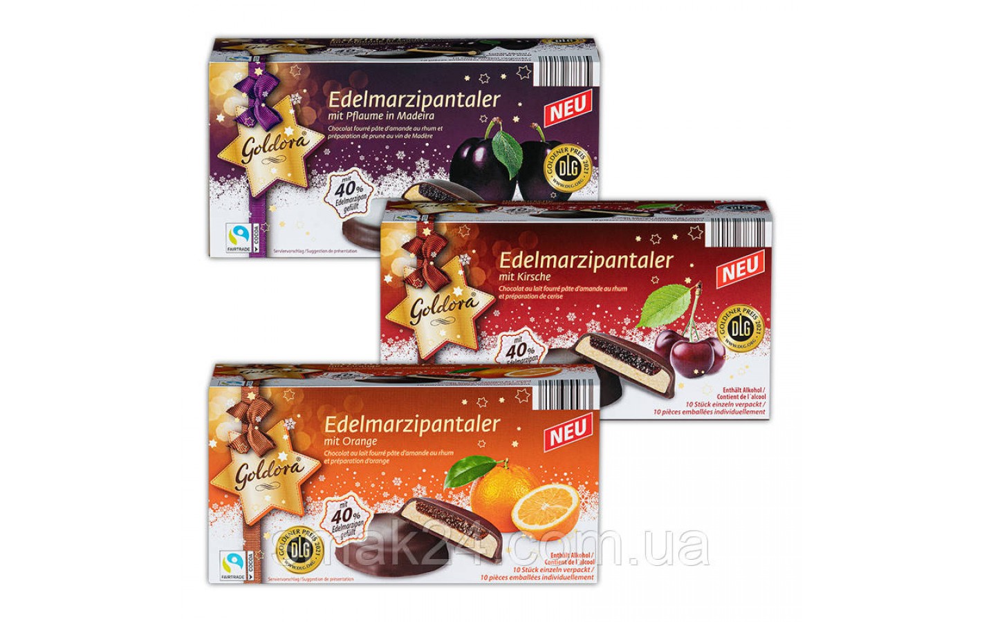 Марципан у шоколаді з вишнею Goldora Edelmarzipantaler Mit Kirsche 300 г Німеччина