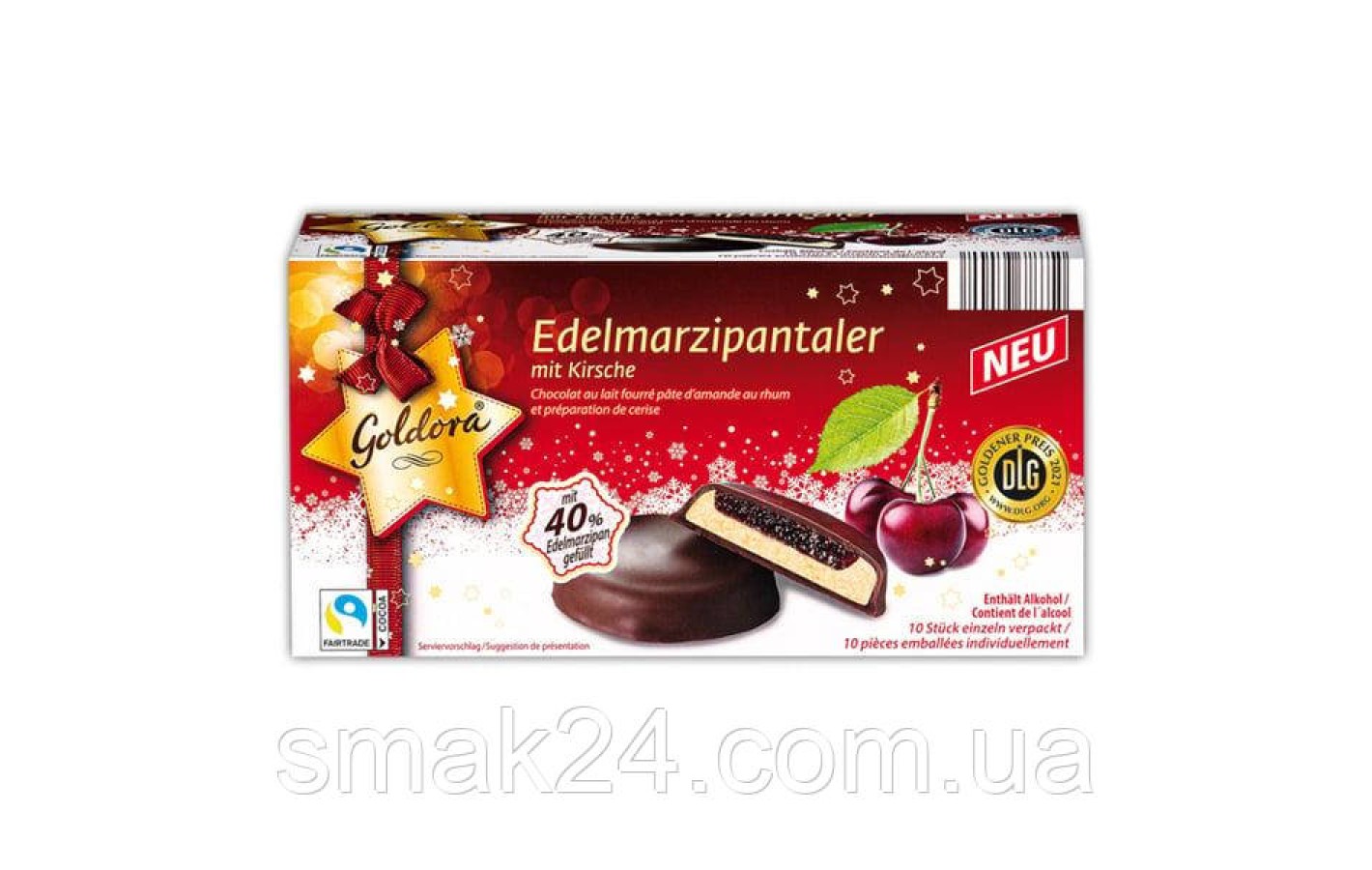 Марципан у шоколаді з вишнею Goldora Edelmarzipantaler Mit Kirsche 300 г Німеччина