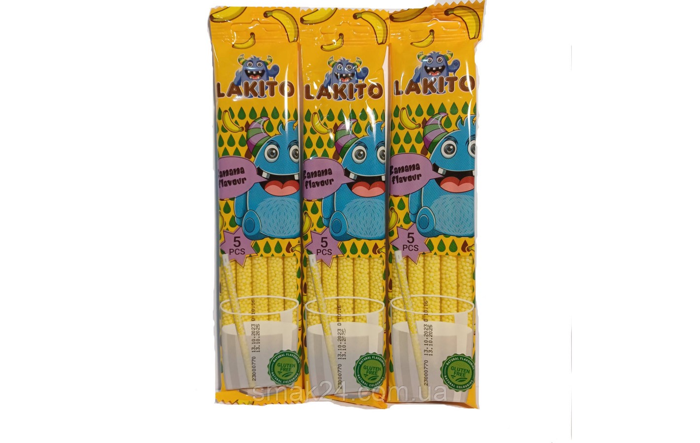 Соломка с растворимыми сахарными гранулами для молока с вкусом банана Lakito Banana Flavour (5x6г) 30г Венгрия