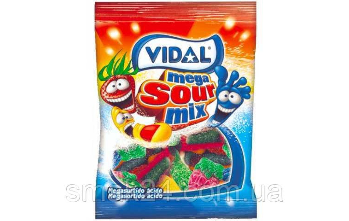 Желейні цукерки Кислий Мега Мікс БЕЗ ГЛЮТЕНУ Vidal Mega Sour Mix 90г Іспанія