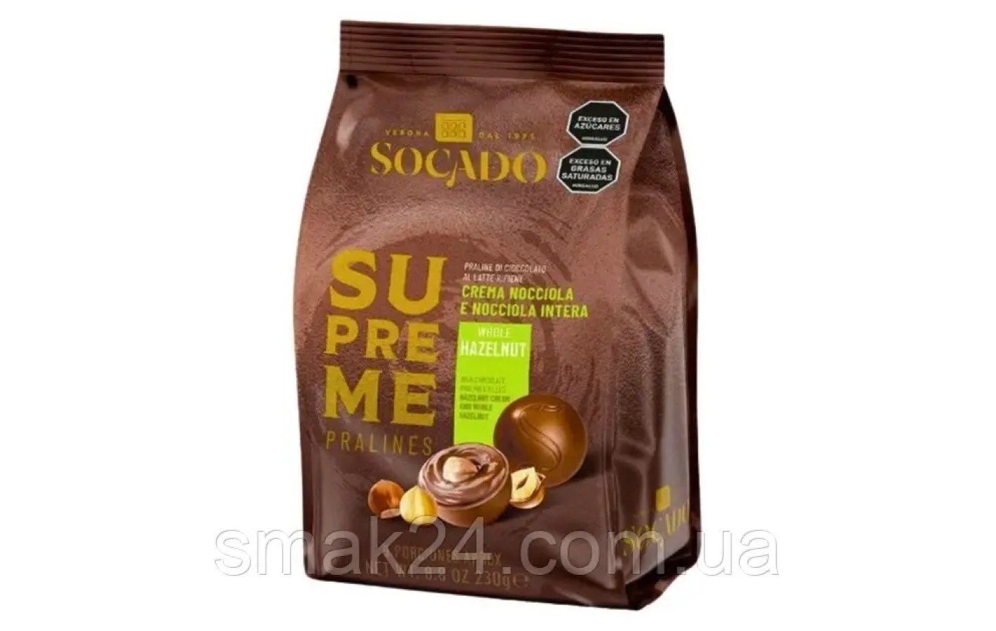 Цукерки з молочного шоколаду Socado Supreme Crema alla nocciola e nocciola intera 230 г Італія