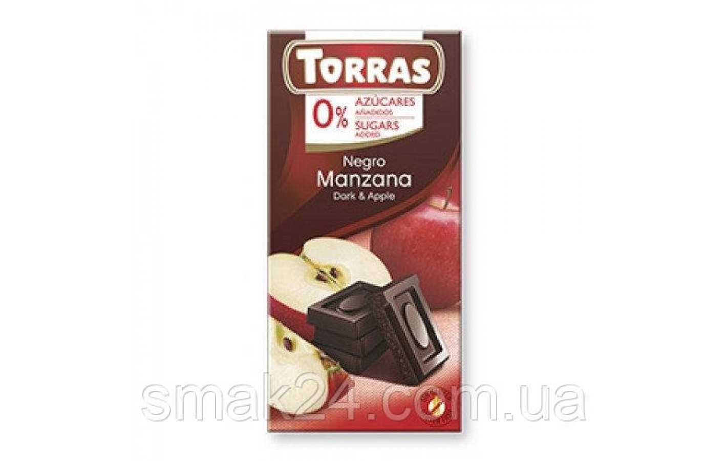 Шоколад без цукру та глютена Torras зі шматочками яблука Іспанія 75г (фабричне упакування - фольга)