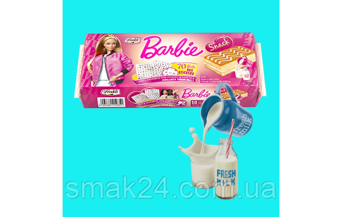 Тістечне бісквітне з молочним кремом + 70 наклейок для нігтів Freddi Barbie (10*25г) 250г Італія