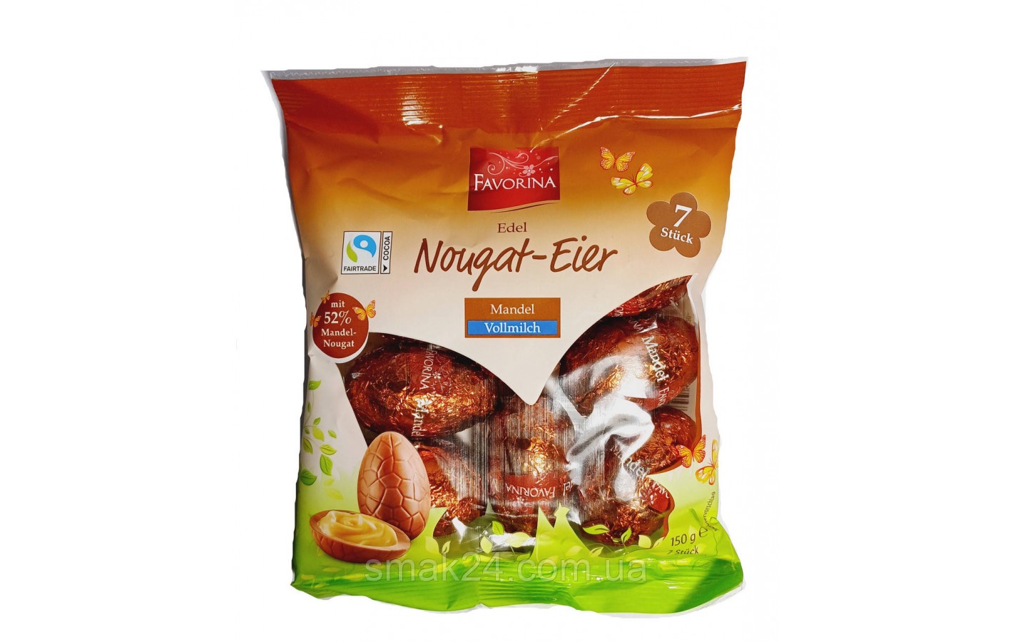 Шоколадные молочные яйца с миндальной нугой Favorina Edel Nougat-Eier Mandel 150г Германия