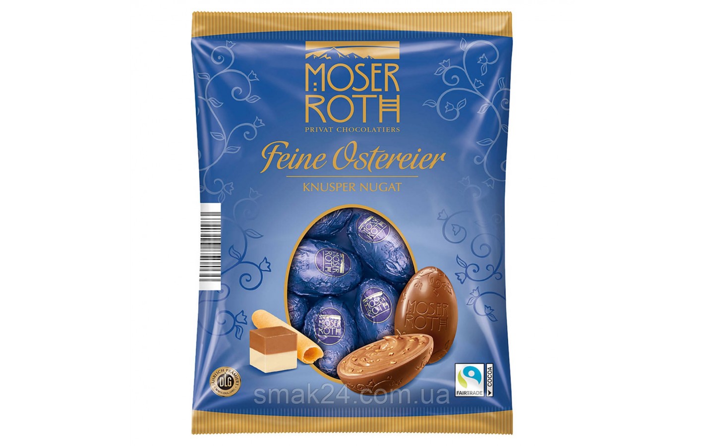 Шоколадні яйця з хрусткою нугою Moser Roth Feine Ostereier Knusper Nugat 150г Німеччина