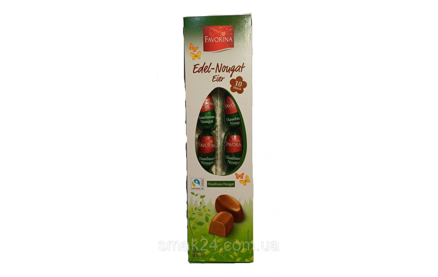 Цукерки в молочному шоколаді з горіховою нугою (фундук) Favorina Edel-Nougat Eier 125 г Німеччина