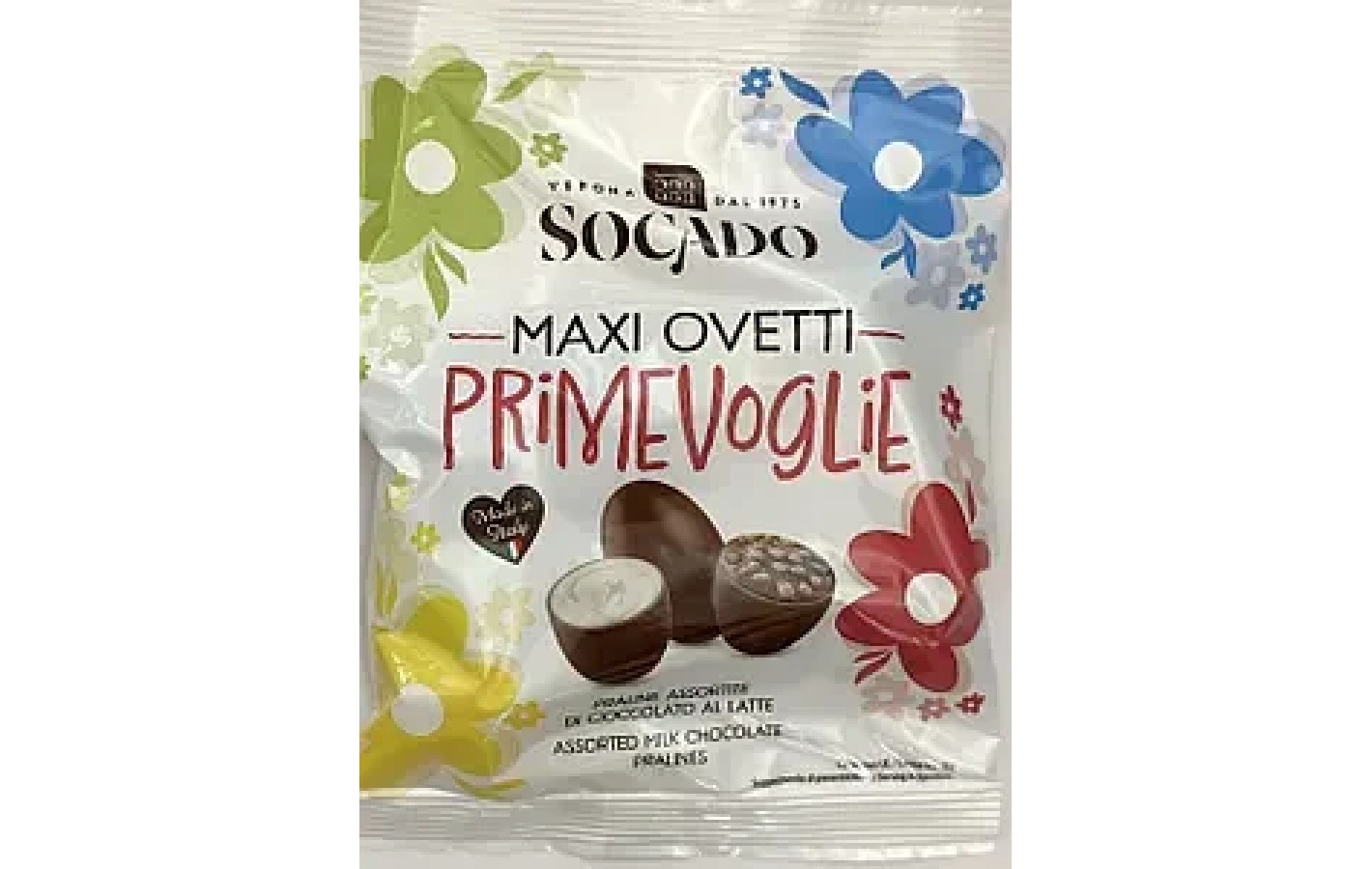 Конфеты шоколадные Яйца Ассорти Socado Maxi Ovetti Primevoglie 110г Италия