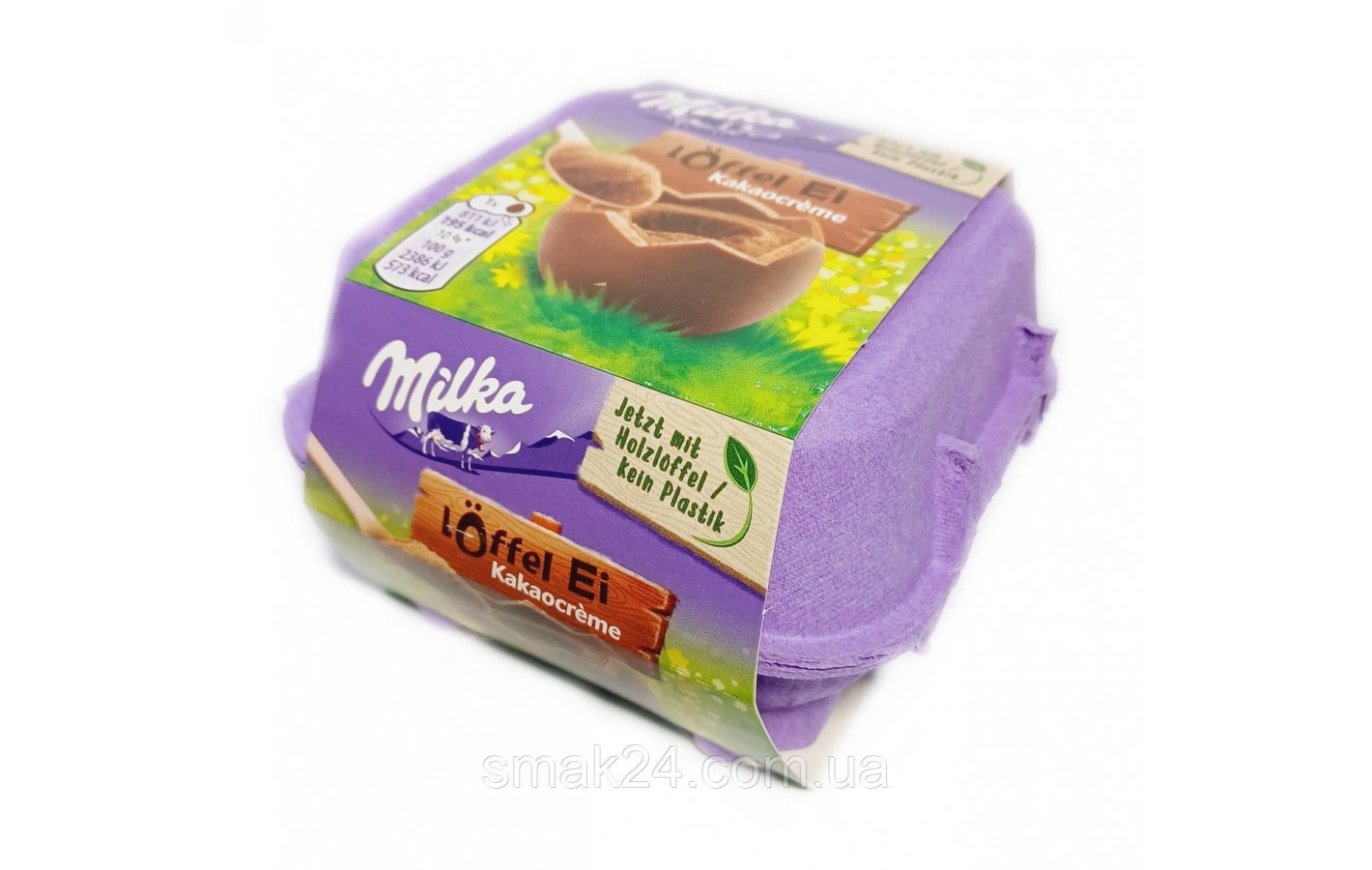 Шоколадні яйця з шоколадним кремом Milka Loffel Ei Kakaocreme (4x34г) 136г Швейцарія  Чотири яйця з альпійського молочного шоколад