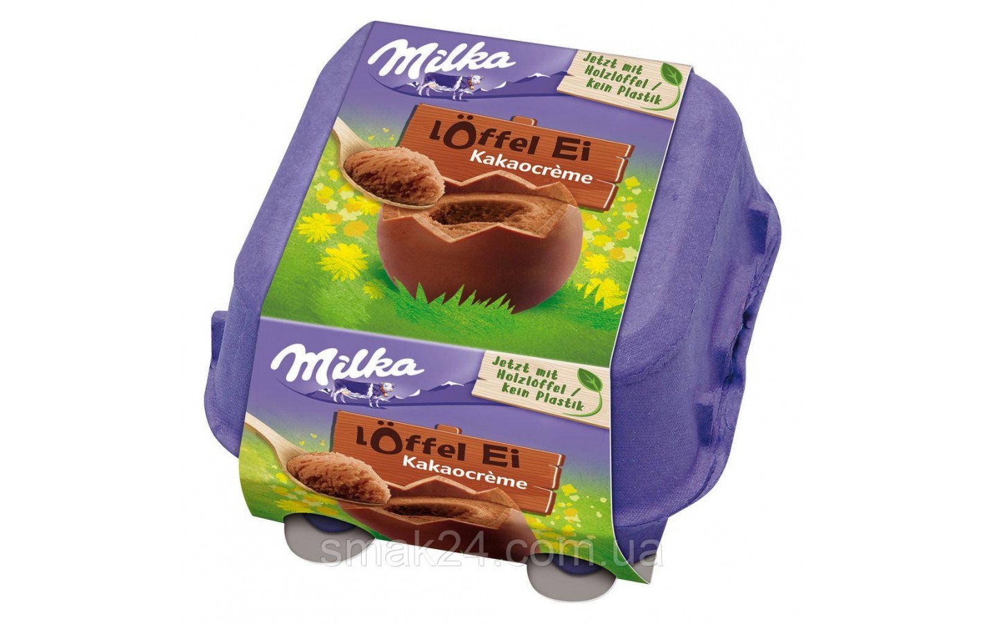 Шоколадні яйця з шоколадним кремом Milka Loffel Ei Kakaocreme (4x34г) 136г Швейцарія  Чотири яйця з альпійського молочного шоколад